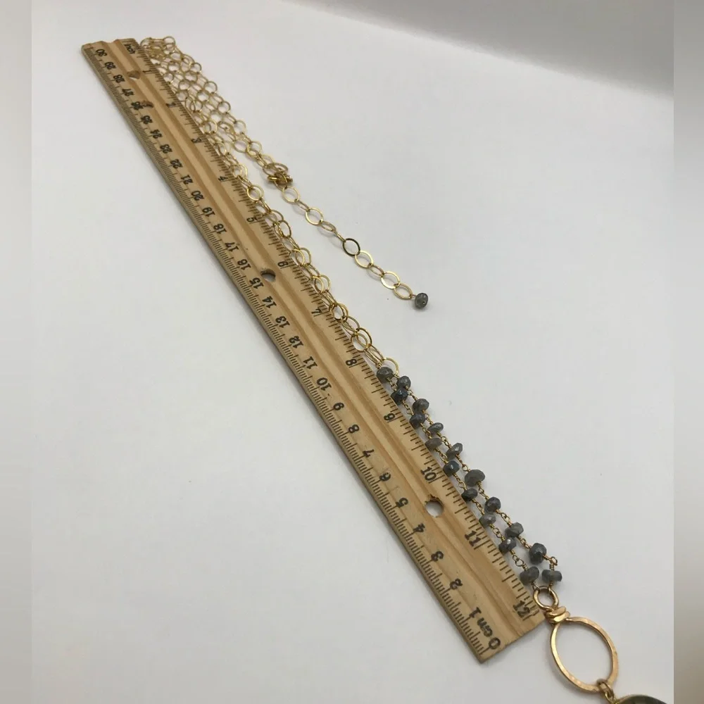 Elegant Long Gold-Tone and Faux Stone Pendant Necklace - Picture 6 of 11
